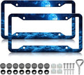 Moon Galaxy Starry Sky License Plate Frames - 2 Pack Night Sky License Plate Holder,Stainless Steel Rust-Proof Waterproof Car Decorative Tag Frame with Screws Fasteners Caps
