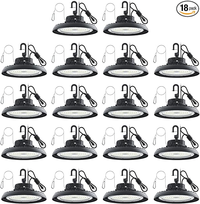 High Bay Lights LED UFO Light 240W LED Shop Lights 6000K IP65 Commercial Bay Lighting Fixture 43200 LM Super Bright, 5ft Cable Plug & Play for Warehouse Factory Garage Workshop Barn 18 Pack