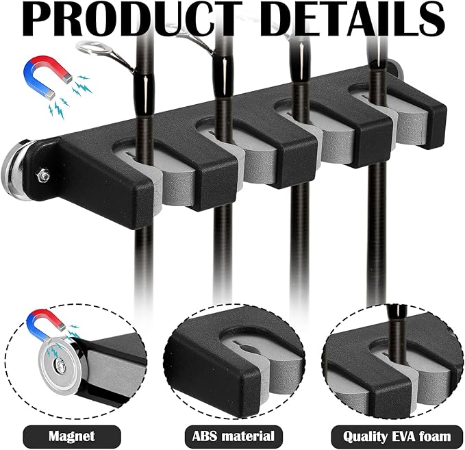2 Pcs Magnetic Fishing Rod Holder for Car Fishing Pole Rack Vertical Rod Storage Holders for Truck Bed Boat Wall Garage Door