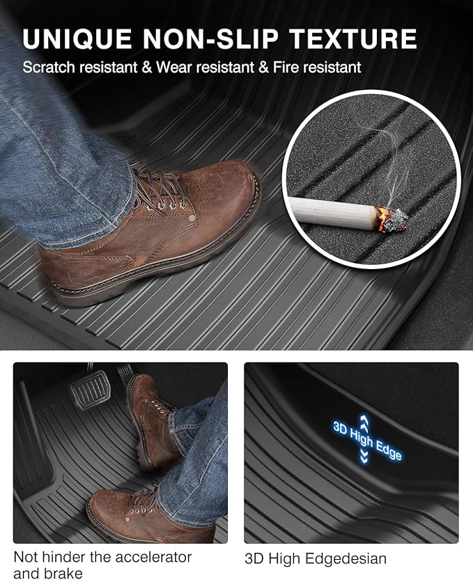 Powerty Floor Mats & Cargo Liner for 2024 2025 Tesla Model 3 Highland Accessories Cargo Mat& Front Storage Mat& Rear Storage Mat All Weather TPE 3D Floor Liners 2 Row Liner Set(6 PCS)