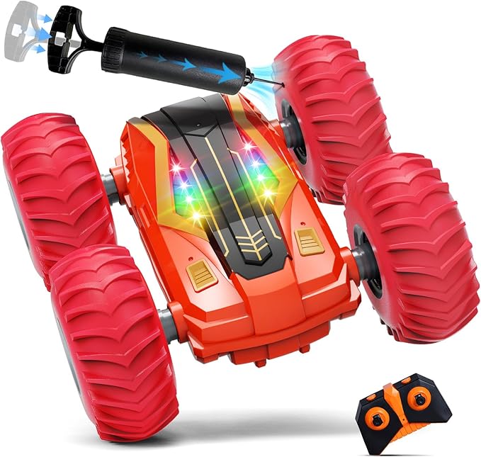 Tecnock Large Remote Control Car for Kids, 1:14 Bigger Size RC Stunt Car with Inflatable Tires, 2.4GHz RC Cars with 40-Min Playtime, Double Sided 360° Rotates and Flips, Toys Gift for Boys and Girls
