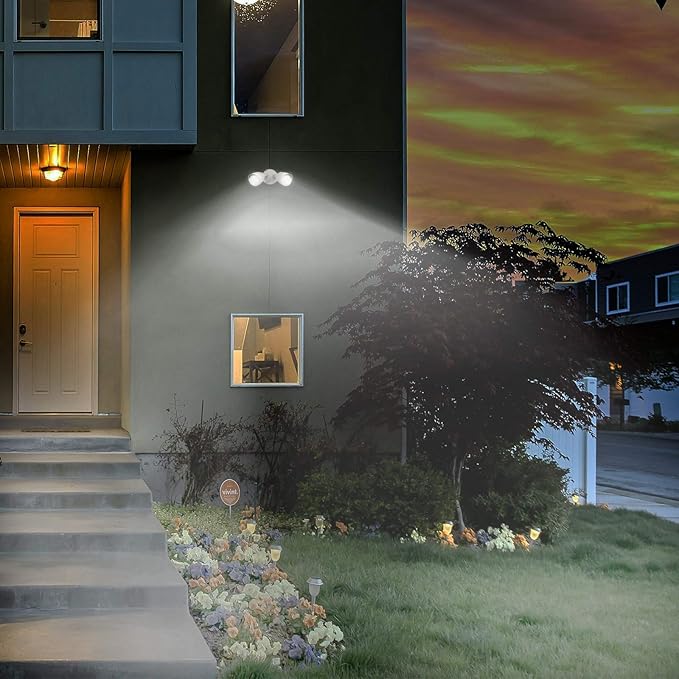Ciata Flood Lights Outdoor, 20-Watt LED Bullet Head Security Flood Lights, Dual Head, RoHS and FCC Complaint, IP65 Rated, 1900 Lumens, 2KV Surge Protection, Die-Cast Aluminum in White Finish – 3000K