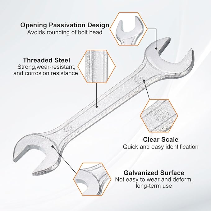 HARFINGTON 5pcs Double Open End Wrench 16mm x 18mm Metric 15 Degree Offset Angle Small Flat Head Wrench Galvanizing Open Ended Spanner for Automotive Repair Furniture Assembly
