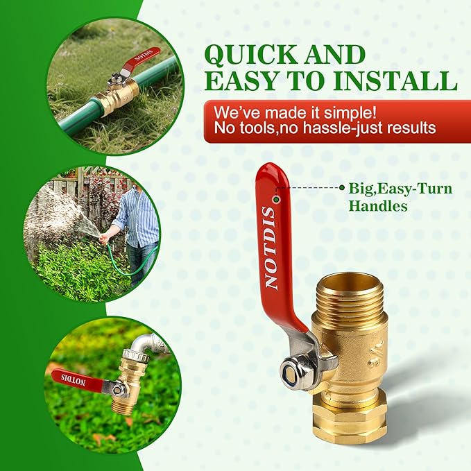 Brass Garden Hose Shut Off Valve with Full-Flow Design - Heavy Duty 3/4" GHT Connector, 304 Stainless Steel Handle (Corrosion-Resistant)