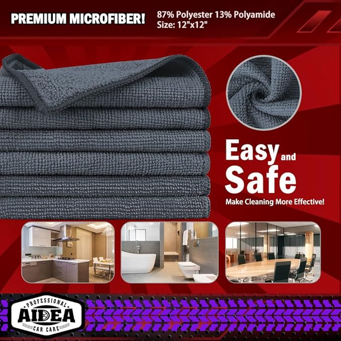 AIDEA Microfiber Cleaning Cloth Grey 20PK, Micro Fiber Cloth for Cleaning Cars, Premium All Purpose Car Towels, Dusting Cloth Cleaning Rags SUVs, House, Kitchen, Window, Workshops, 12"×12"
