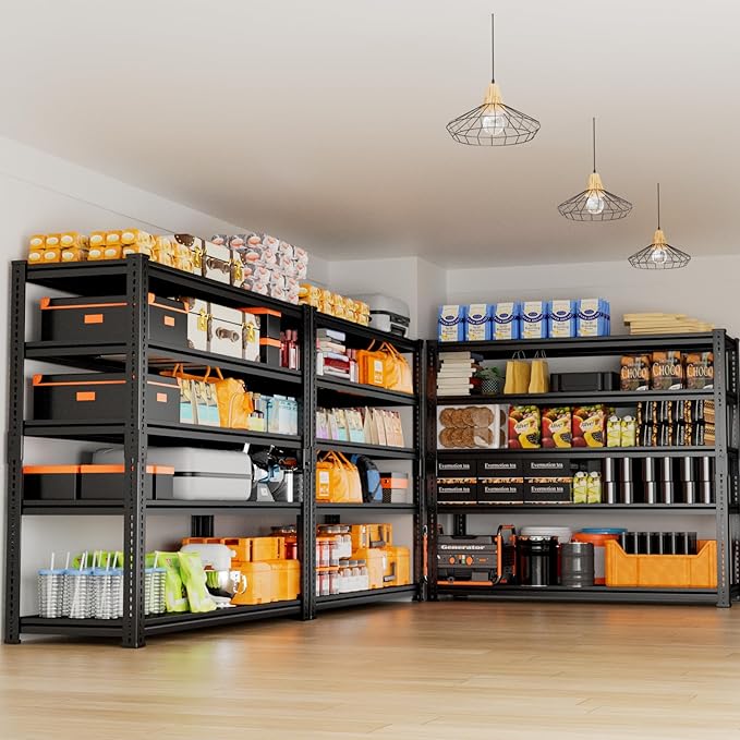 Storage Shelves Heavy Duty 3 PCS, 48"L x 18"W x 72"H Garage Storage Shelves Unit Loads 3700LBS, 5-tier Adjustable Metal Industrial Utility Shelf Rack for Kitchen, Laundry Room, Warehouse, Basement