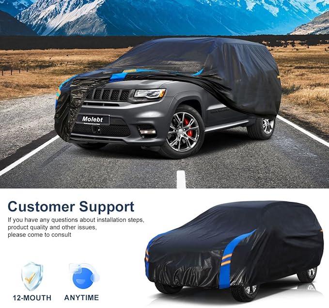 SUV Car Cover Waterproof All Weather for Automobiles, Full Exterior Covers for Jeep (191-201 inch) Universal Fit for Jeep Grand Cherokee, Ford Explorer, etc. Rain Winter Sun Snow Protection.