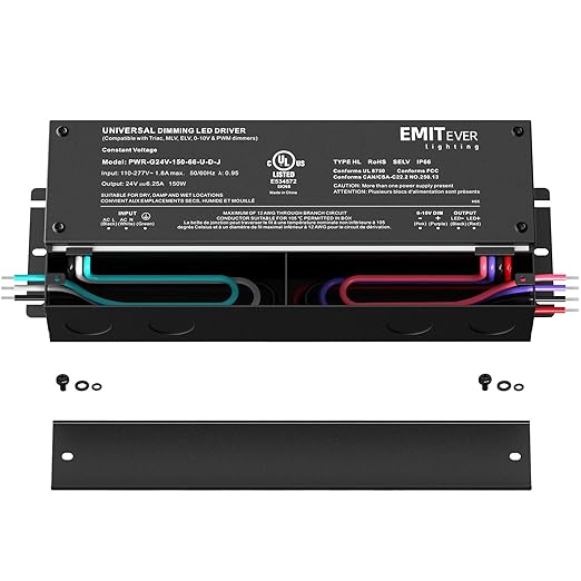 EMITEVER Dimmable Led Driver, 150W AC 110V-277V to DC 24V Transformer, 5-in-1 Dimming: ELV/MLV/TRIAC / 0-10V / 1-10V / 10V PWM/Potentiometer, Waterproof IP67 and UL Listed