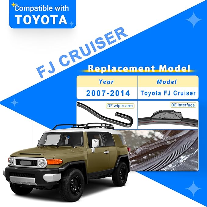 Windshield Wiper Blades Replacement for 2007-2014 Toyota FJ Cruiser Original Factory Quality Front Rear Wipers Blade Set for My Car - 16" 14" 14" 10" (Pack of 4)