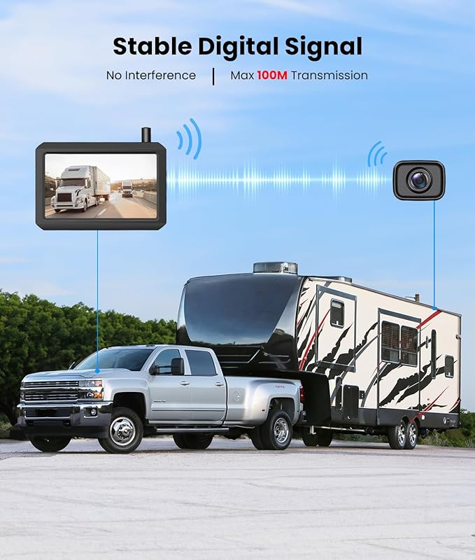 Wireless Backup Camera for Trucks: 5 Inch HD Monitor, Easy Install Stable Digital Signal Back Up Camera System, Dual Channel Color Night Vision Rear View Camera for Car Pickup SUV Van - AUTO-VOX W7Pro