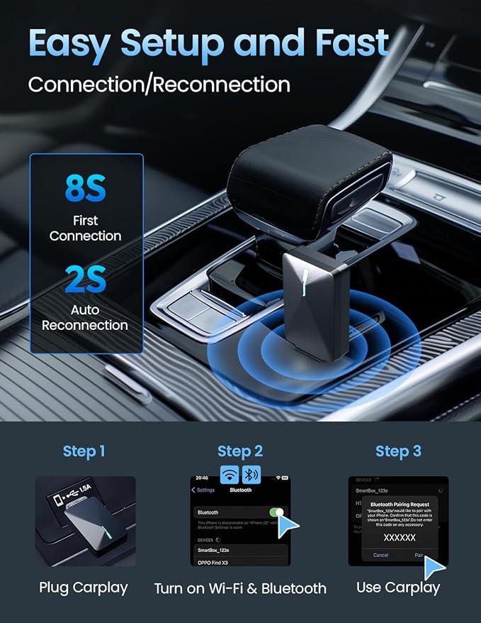 Kello Wireless CarPlay Adapter for iPhone, Convert Wired to Wireless Carplay Adapter, [5.2Ghz Bluetooth] Apple Car Play, Auto for iPhone iOS 10+/ Android 11+, Support OTA