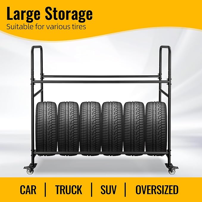 60" Tire Storage Rack - Rolling Tire Rack for Garage - Indoor/Outdoor Shelves 60 Inch Tire Rack Organizer