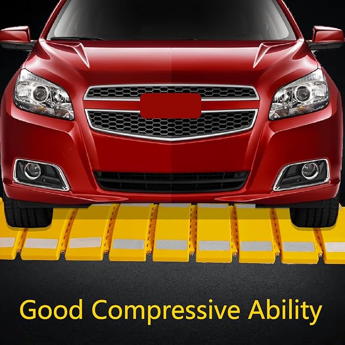 10ft Portable Speed Bump Plastic Humps with Slow Down Sign for Road Neighborhood Garage Parking Driveway