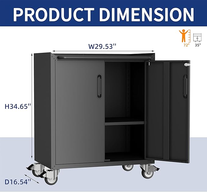 Metal Tool Cabinet,Garage Storage Cabinet System,Wall Cabinet & Locking Rolling Tool Cabinet with Doors and Adjustable Shelves,Steel Tool Cabinets for Home,Office (2 Pcs-Styled, Black)