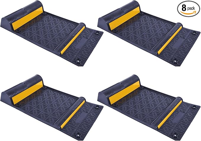 8 Pack Rubber Parking Guide Mat, 22" x 11.5" Heavy-Duty Wheel Stoppers with Reflective Stripes, Anti-Skid Garage Parking Mats, Self-Adhesive Vehicle Stoppers for Cars, Trucks, SUVs