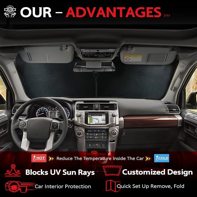 KAYZT Windshield Sun Shade for Toyota 4Runner 2010-2024 4-Runner Foldable Sunshade SUV Front Window Custom Fit Accessories