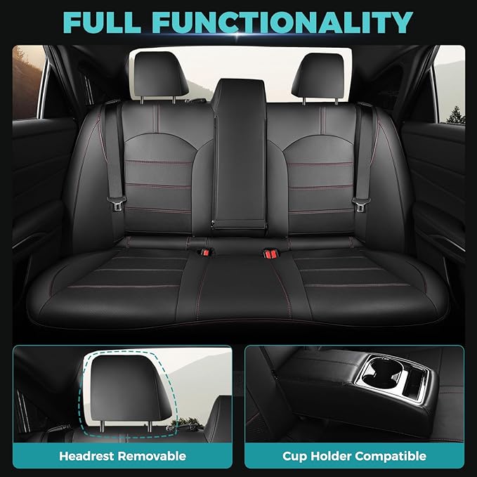 for Toyota Camry Seat Covers Hybrid XLE XSE 2018 2019 2020 2021 2022 2023 2024 - Custom Car Seat Cover Full Set, Leather Seat Cover for Cars, Waterproof Breathable Cushion Protector Black Red