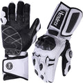Harssidanzar Leather Motorcycle Gloves for Men and Women,Powersports Carbon Fiber Knuckle Protection Motorbike Gloves KM045