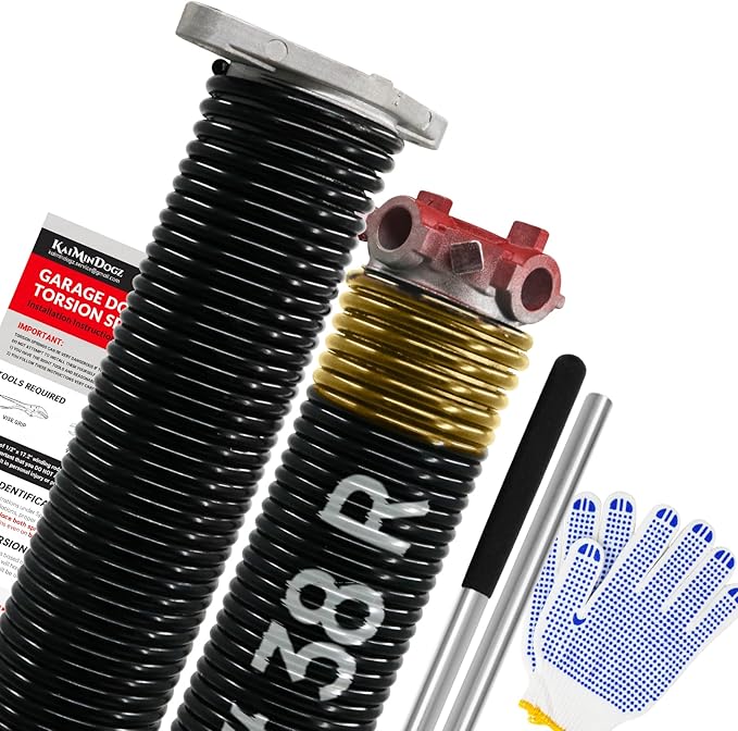 Pair of 1.75" Garage Door Torsion Springs Set with Non-Slip Winding Bars&Gloves, High Precision Electrophoresis Oil-Free Black Coated for Replacement, MIN 16,000 Cycles (0.250 x 1.75"x 38")