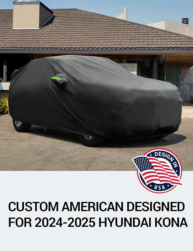 Proadsy 2025 Upgrade Car Cover Custom Fit for Hyundai Kona 2024 2025, Waterproof All Weather for Automobiles, Full Exterior Cover Rain Snow Sun Protector Indoor Outdoor Car Cover