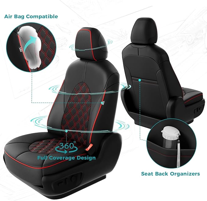 for Toyota Camry Seat Covers LE SE SE Nightshade 2018 2019 2020 2021 2022 2023 2024 - Custom Car Seat Covers Full Set, Waterproof Breathable Leather Seat Covers for Cars, Black Red Not Hybrid