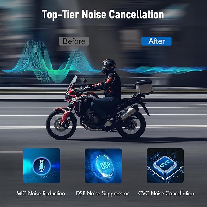 TK-X4SC Motorcycle Bluetooth Headset, 6 Riders 2000m Helmet Group Intercom with Music Share/Top-Tier Noise Reduction/LCD Screen,Universal Communication System Headphones(1 Pack)