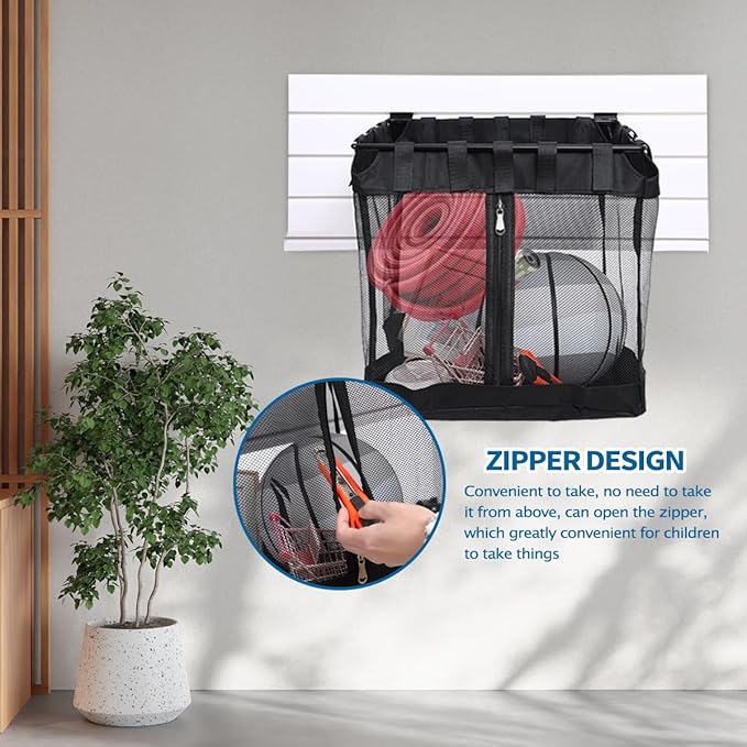 4Pcs Large Slatwall Baskets Mesh Slatwall Baskets with Zipper Mounted Storage Baskets Hanging Slatwall Accessories for Shops Rooms Storage Display Organizing(16 * 12 * 16inch)