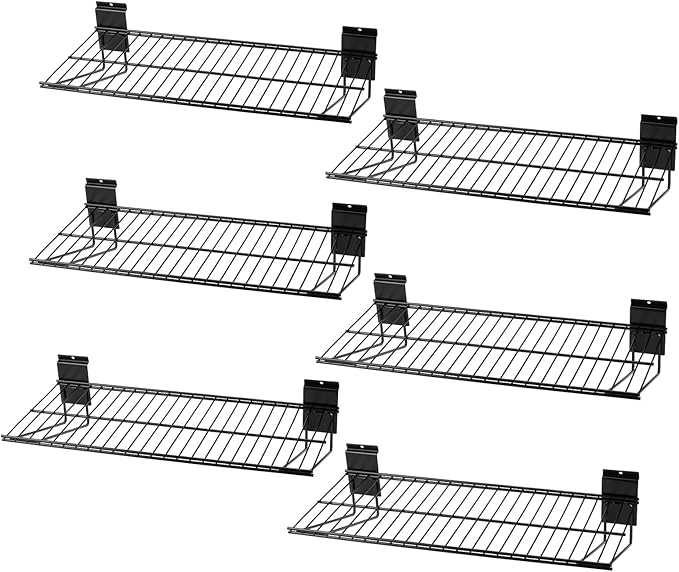 Slatwall Shelves, Slat Wall Accessories, Slat Wall Wire Shelf, Heavy Duty Garage Storage Slatwall Shelf(24-Inch Width,6 Pack)