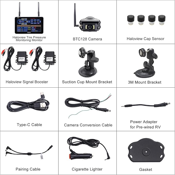 Haloview Byte Tango BT7 TPMS with 4 Sensors 1080P Wireless Backup Camera Monitor with Integrated Rv Tire Pressure Monitoring System, Ideal for RV Truck Trailer Camper TPMS-4