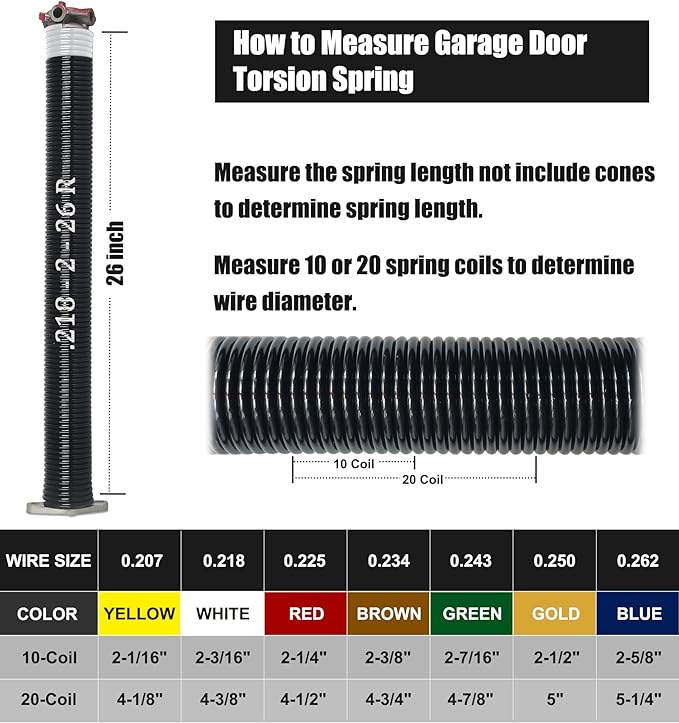 Garage Door Torsion Spring Set, Pair of 2" Electrophoresis Coated Garage Door Spring Replacement with 2 Non-Slip Winding Bars and Bearing, Minimum 16000 Cycles (.218x2x26")