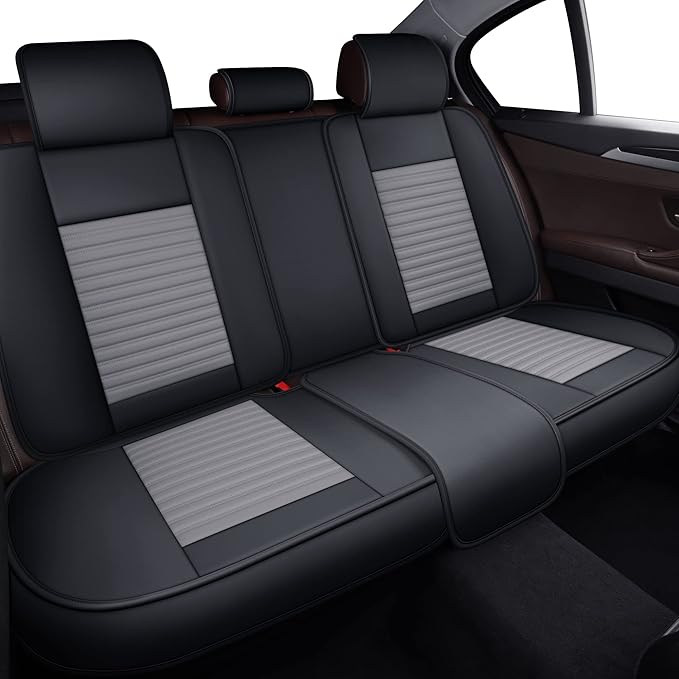 LINGVIDO Car Seat Covers, Breathable and Waterproof Faux Leather Automotive Seat Covers for Cars SUV Truck Sedan,Universal Anti-Slip Driver Seat Cover with Backrest(Rear Seat, Gray+Black)