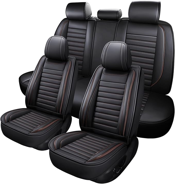 Car Seat Covers Full Set, 5 Seats Front Seat Cover and Back Seat Covers for Cars, Automotive Seat Covers, Leather Waterproof Car Seat Protectors Universal for Cars Brown