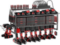 Power Tool Organizer Wall Mount with Charging Station, 3 Layer Storage Rack and Tool Holder for Garage Organization, 8 Drill Holder Wall Mount and 6 Outlet Power Strip