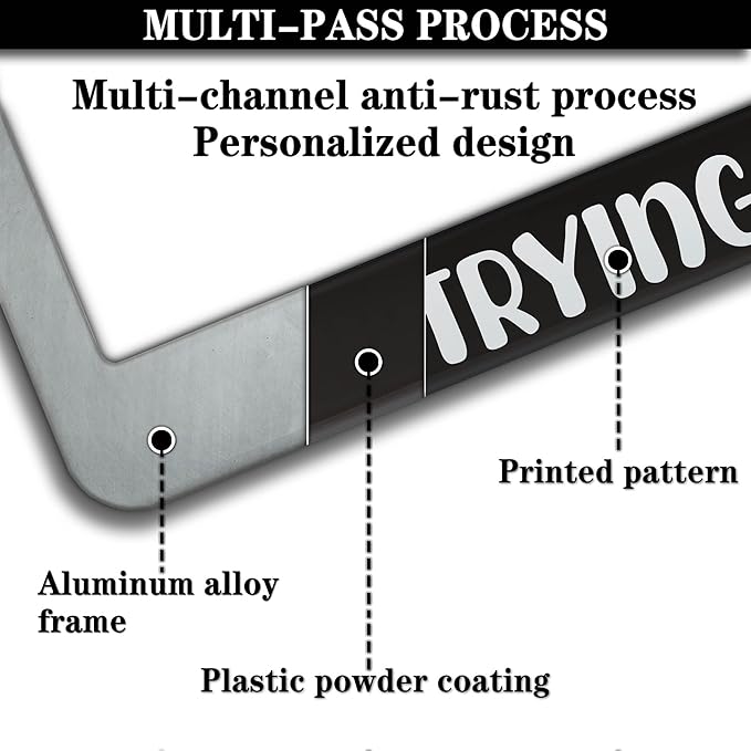 License Plate Cover Black and White License Plate Frames Please Don’t Honk I'm Trying My Best Aluminum Metal Car Accessory 2 Pack with Screw Covers Set