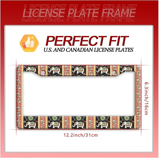 Tribal Elephant License Plate Frame Boho Animal License Plate Frames Funny Auto Accessories Bracket Stainless Steel License Plate Holder 6x12 Inch