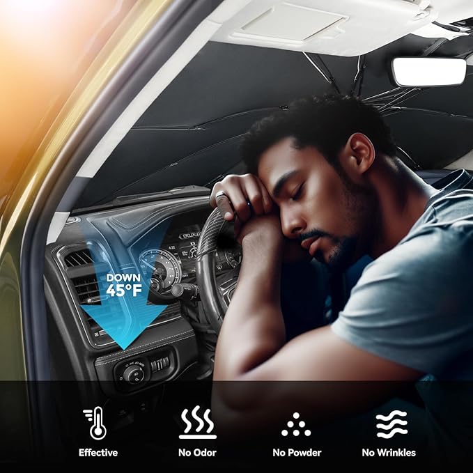 2019-2025 Upgraded for Ram 1500 Sunshade, Portable Foldable Sunshade Accessories, [Nano Ice Crystals Coating] UV Protection, Keeps Interior Cool (for Ram 1500 2019-2025)