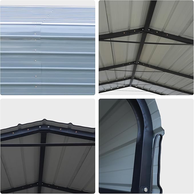 20x20 Metal Carports Heavy Duty for 2 Cars Garage,Car Tent Garage with Galvanized Metal Roof,Outdoor Garage Shelter for Car, SUV, Truck and Boats, Grey All Weather