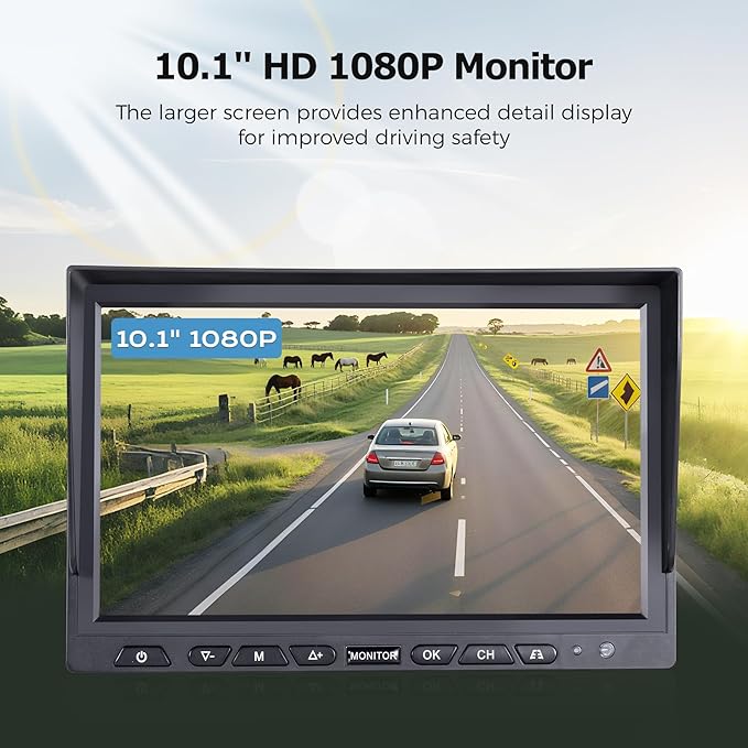 10.1" Wireless RV Backup Camera System, 2 Rear Cameras & 2 Side Cameras for Reversing/Monitoring Trailer Truck Pickup Camper, 1080P DVR Monitor, IP69K Waterproof IR Night Vision Camera, WN4