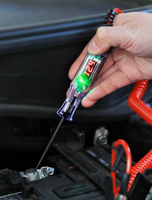 Test Light Automotive 5-90V Digital LED Circuit Tester with Voltage Display, Auto Bidirectional Voltage Tester, Electric Test Pen with Extended Spring Wire & Probe for Car RV Fuse Checker