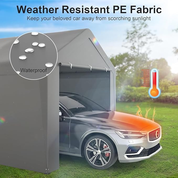 Carport 10x20 Heavy Duty Portable Garage w/Removable Sidewalls & Roll-Up Door Car Canopy Party Tents Waterproof UV Resistant All Weather Car Port for Trucks,Boats(Grey)
