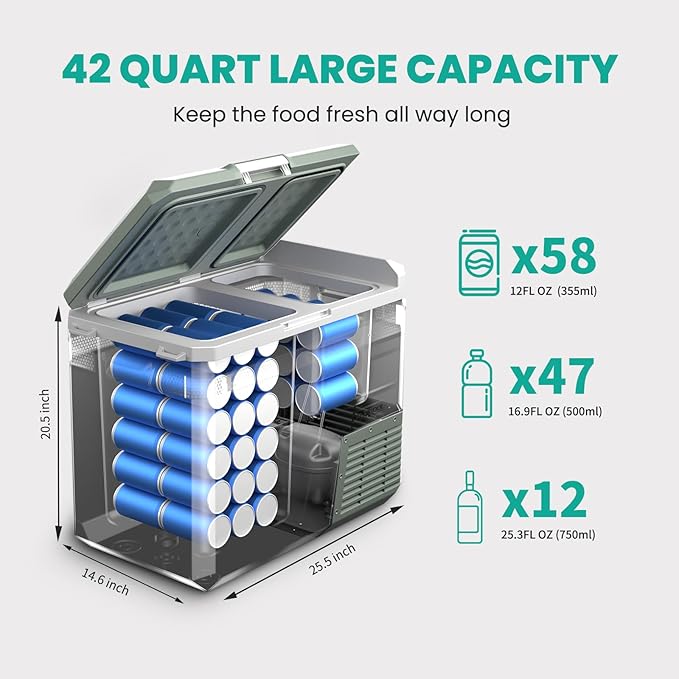 Alpicool 12V Refrigerator Freezer, Portable Refrigerator for Car with Dual Zone 42QT. Car Refrigerator Portable Freezer -4℉-68℉ RV Refrigerator Electric Cooler for Car Freezer Truck Outdoor Camping