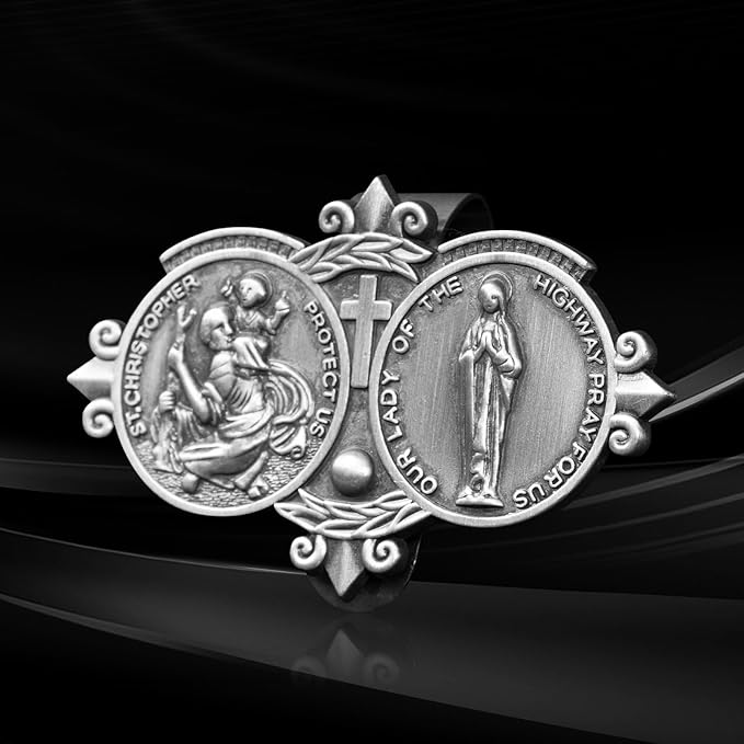 St. Christopher Visor Clip, Saint Christopher Medal for Car, Auto Car Sun Visor Clip, Bless Driving Safety Gift Car Accessories for Family, New Driver, Friends
