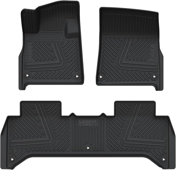 LASFIT Floor Mats for Rivian R1T 2025, All Weather Floor Liner TPE Custom Fit Car Mats for Rivian R1T 1st & 2nd Row Rubber Mats, Black,Tasteless, Durable and Easy to Clean