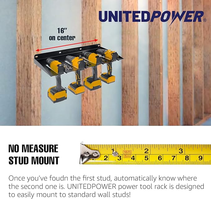 UNITEDPOWER Electric Drill Storage Rack, Holds 4 Drills, Wall Mounted Power Tool Organizer for Battery Powered Hand Tools, Workshop, Shed, Garage, Home (Drill Rack)