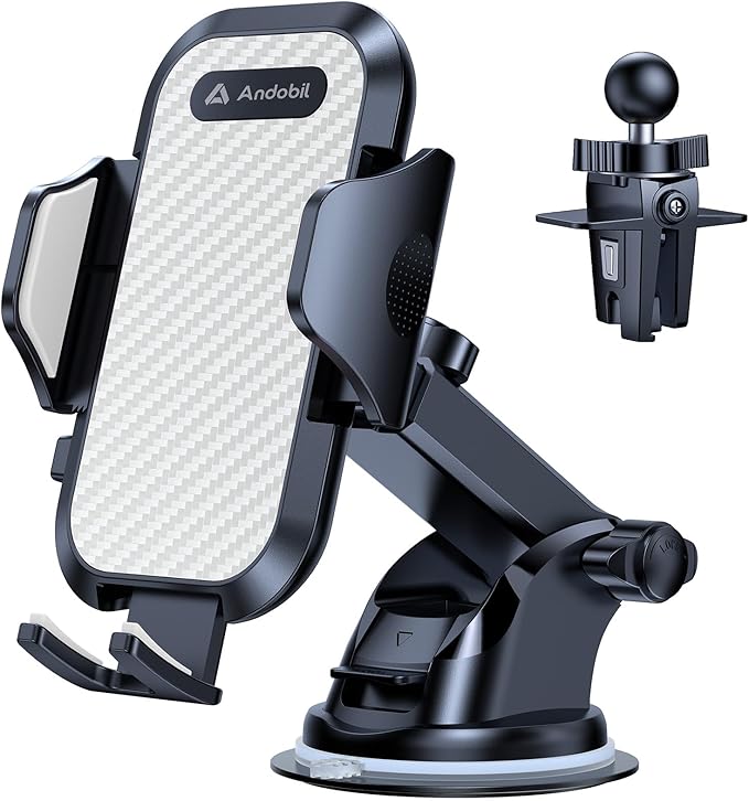 andobil Car Phone Mount [Ultra Stable & Big Phones Friendly] Cell Phone Holders for Your Car Dashboard Windshield Vent Truck, Car Phone Holder Mount for iPhone 16 15 14 13 12 Pro Max Samsung S24 S23