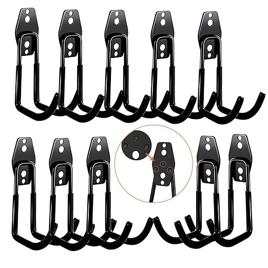 3-H Heavy Duty Garage Hooks [10 Pack] - 3-Round Welding Tech Holds 22lbs More - Thickened Steel Wall Mount for Ladders, Tools & Storage - Rustproof Utility Hardware