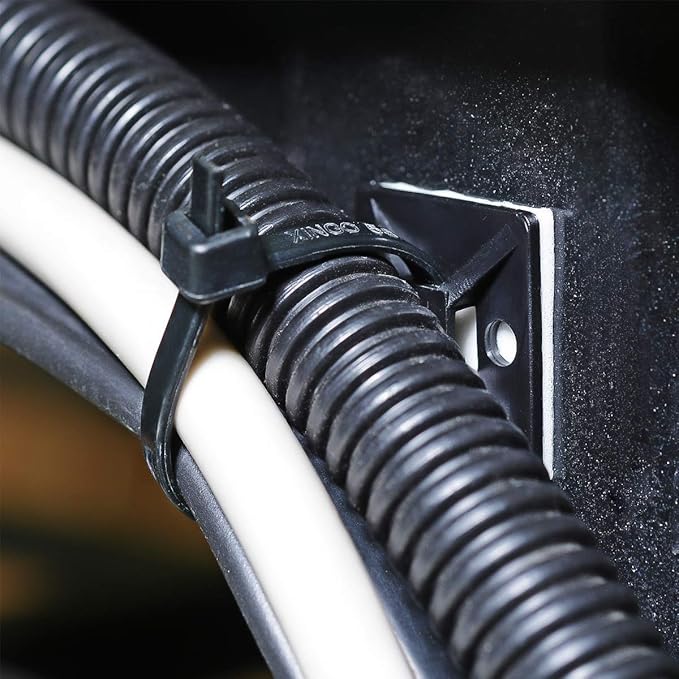 200pcs 3/4" 3M Back-Glue Self Adhesive Black Strong Cable Zip Tie Mounts with 8" Ties, Screws, UV Protection Outdoor Sticky Wire Fasteners Cable Clips Management Anchors Organizer Holders Squares