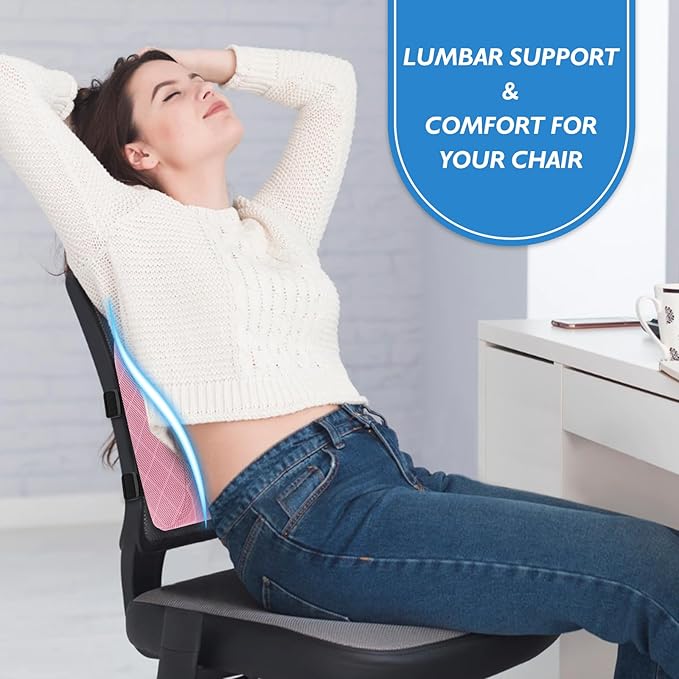 Lumbar Support Pillow for Office Chair Back Support Lumbar Pillow for Car, Gaming, Office Chair - Improve Sitting Posture & Back Pain Relief, Memory Foam, Adjustable Straps, Pink