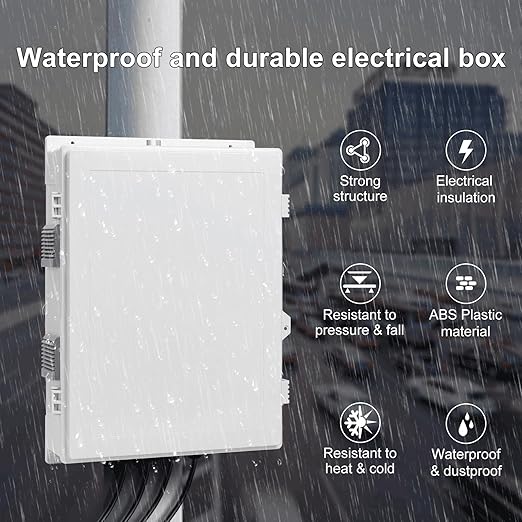 Outdoor Electrical Junction Box with High Power Outlet, ABS Water Resistant Enclosure with Internal Mounting Panel & Hinged Cover. (18.1" H* 12.6" L* 4.3" W & Outlet)