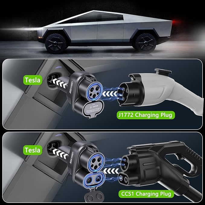 2025 Upgraded Cybertruck 2 in1 CCS & J1772 to Tesla (NACS) Adapter,250KW Fast Charging for Tesla Model 3/Y/S/X/Cybertruck, Compatible with CCS1 DC & J1772 AC Stations, Supports Level 1/2/3 Chargers